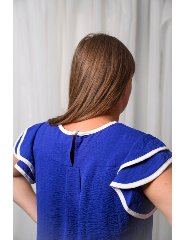Flutter Sleeve Blouse | Royal Blue