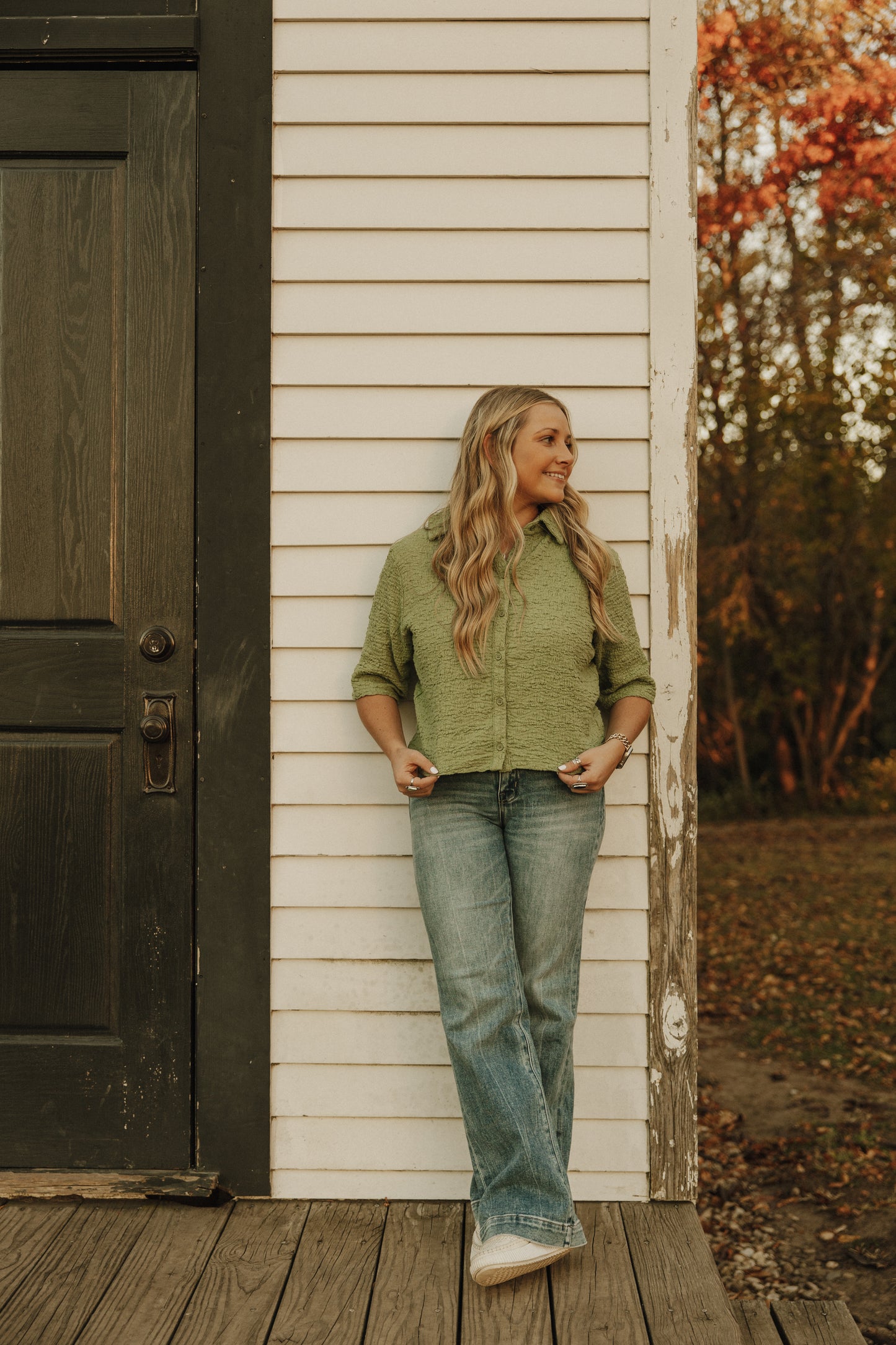 Button Down Sage Blouse