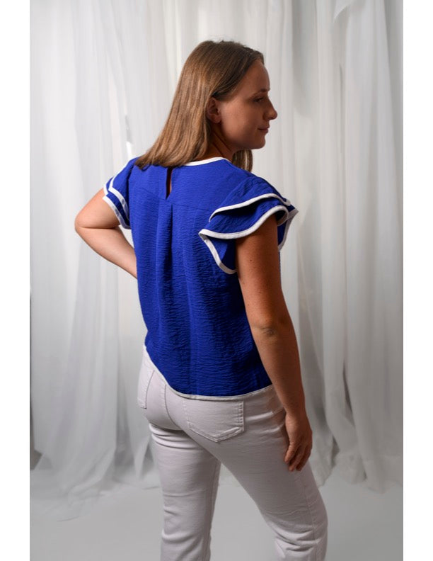 Flutter Sleeve Blouse | Royal Blue