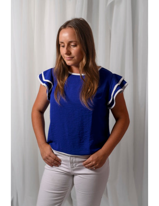 Flutter Sleeve Blouse | Royal Blue